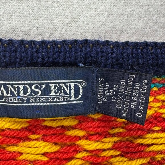 Vintage Lands End Sweater Womens M Wool Geometric Nordic Knit Norway Boxy Fit - Picture 6 of 7